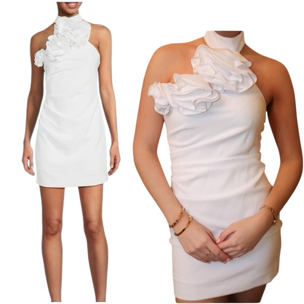 Gianni Bini One Shoulder White Dress with Ruffles
Size 2